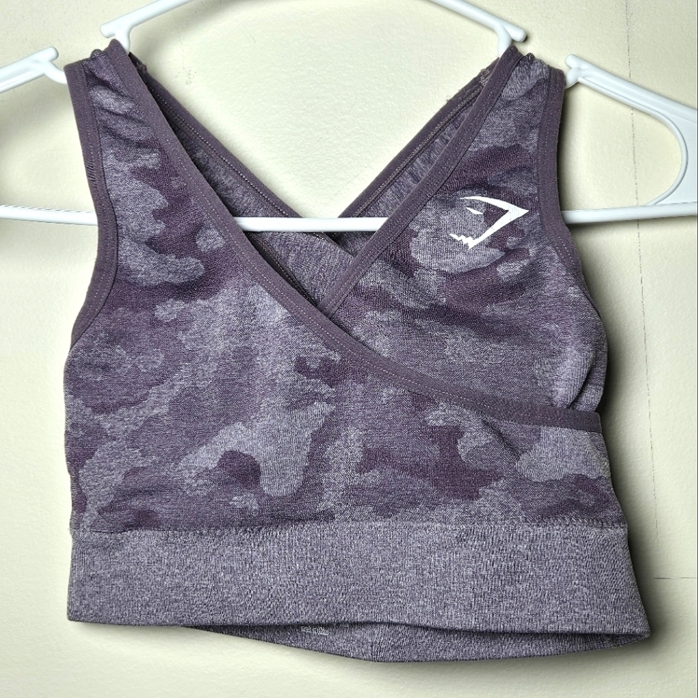 Gymshark Cross Back Purple Camo Sports Bra, Size Small‎